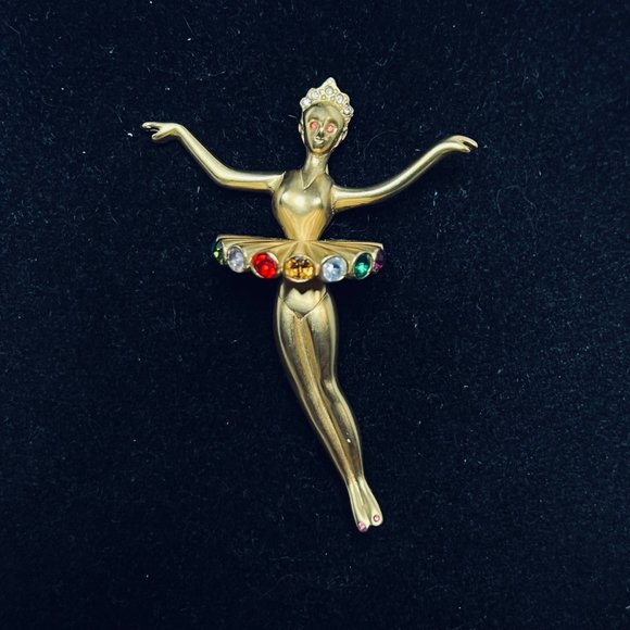 Harrice Simons Miller Jewelry - Harrice Simons Miller Gold Tone And Rhinestone Ballerina Brooch